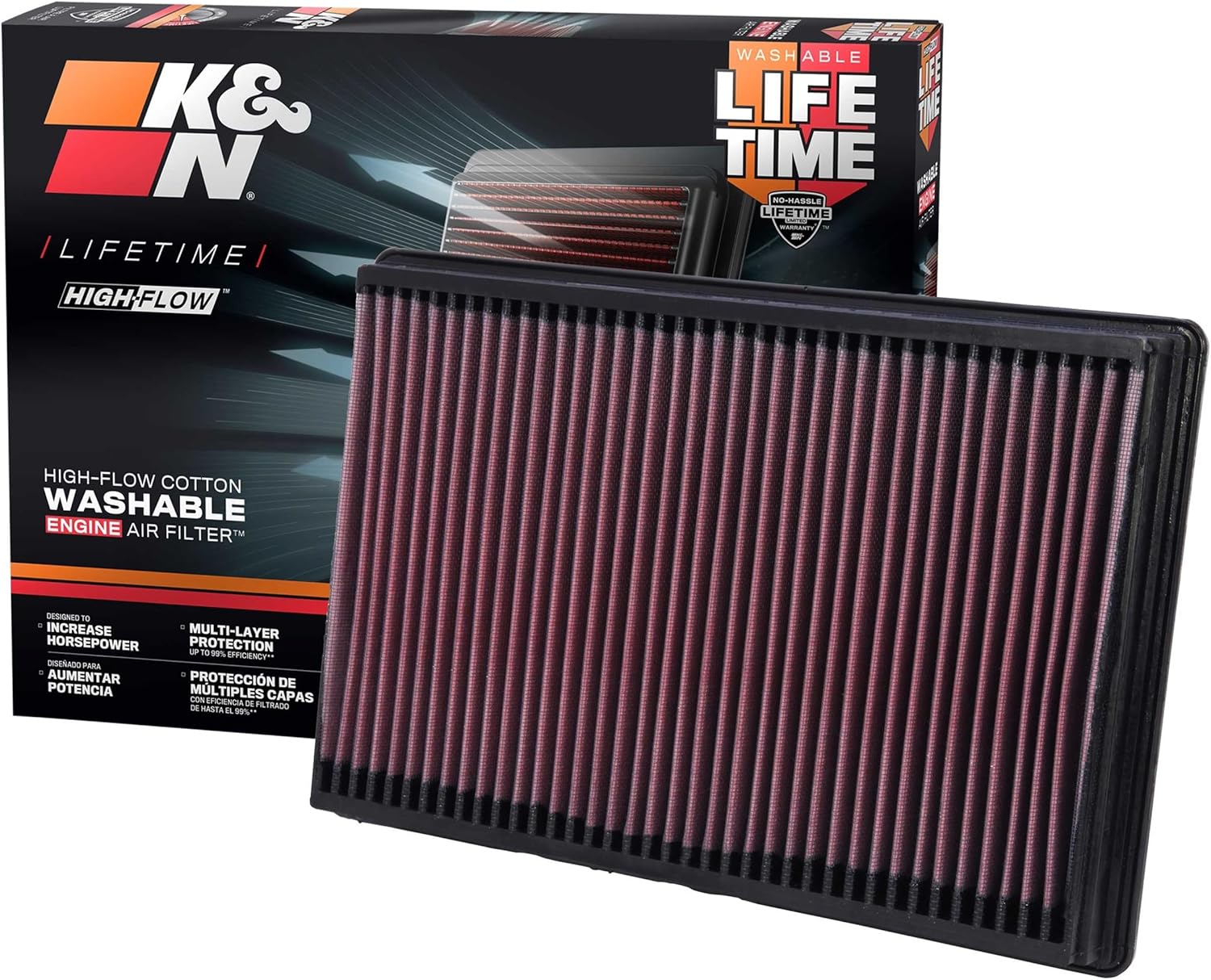 K&N Replacement Air Filter Compatible with Dodge Ram 1500/3500 Pickup 5.7L V8 2002- (33-2247)