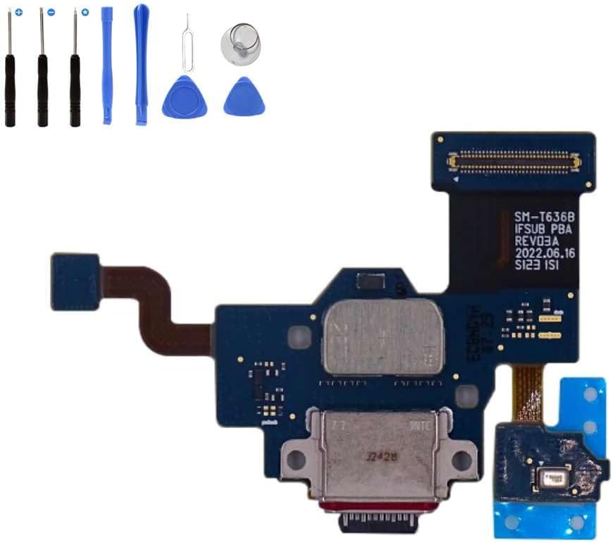 Eutoping USB Charging Port for Samsung Galaxy Tab Active4 Pro 5G T636 Galaxy Tab Active4 Pro Wi-Fi T630 Charging Connector Flex Cable Replacement with Tool
