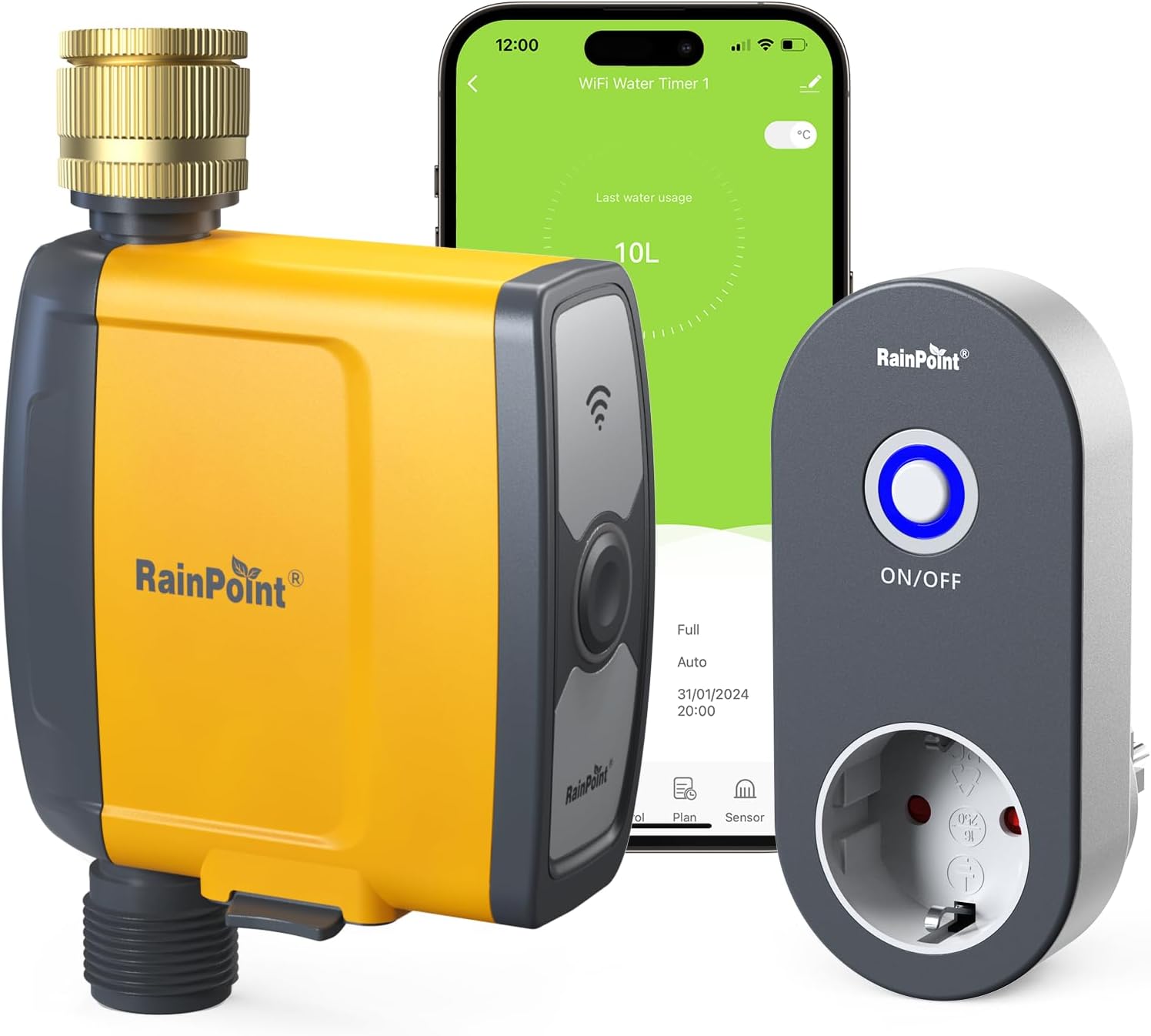 RAINPOINT 2.4GHz WiFi Watering Timer, Brass Input, Automatic Watering Timer with App/Voice Control, Weather/Soil Moisture Based Irrigation for Garden, Lawn, Greenhouse