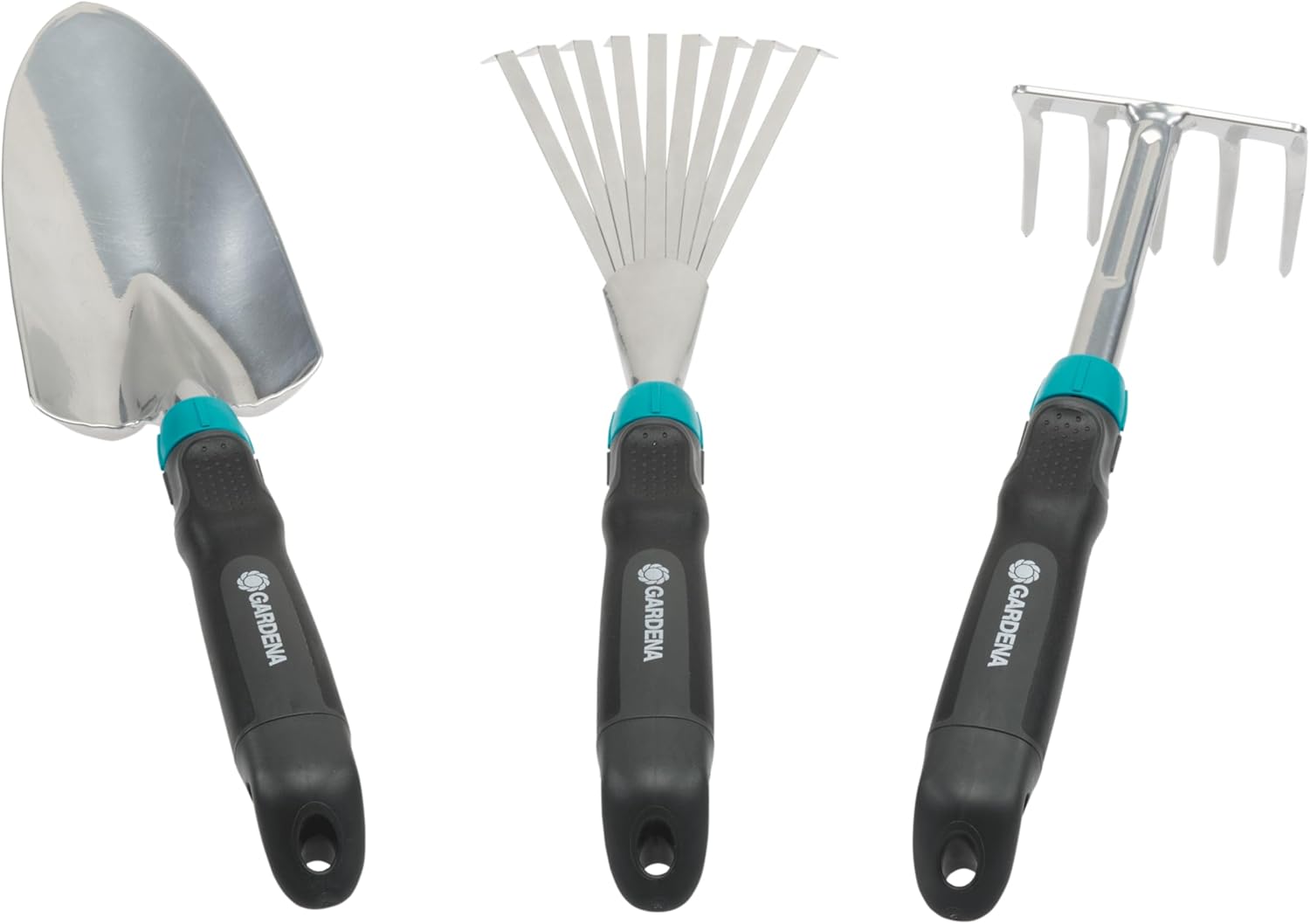 Gardena Set of Small Comfortable Appliances: Ideal Set for Flower Bed and Balcony Including Flower Trowel, Small Broom and Floral Corn (8964-60), Blue