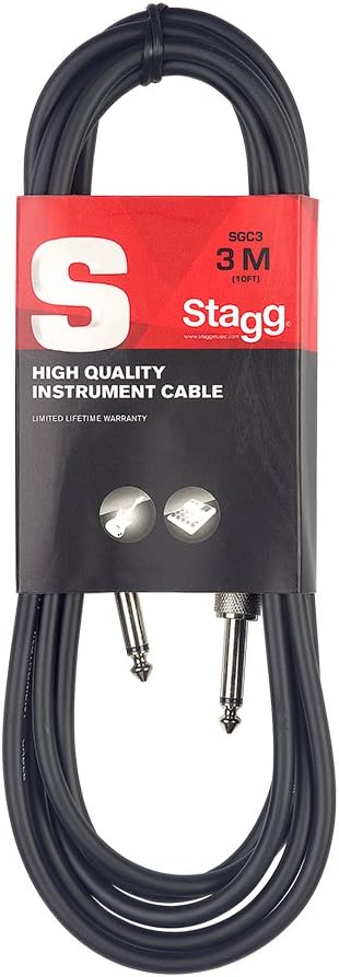 Stagg SGC3DL Deluxe Standard Guitar Cable, 3m, Black, for Musical Instrument