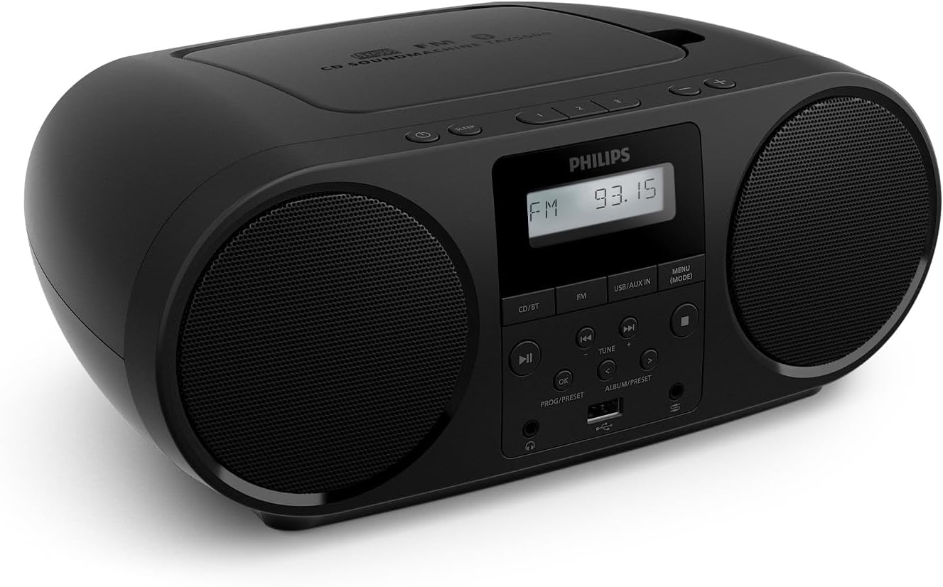 Philips TAZ5000 All-in-One CD/FM Radio, Bluetooth 5.4, USB, Battery/AC Power, Dynamic Bass Amplification (Dynamic Bass), Recycled Materials and 3.5mm Headphone Jack