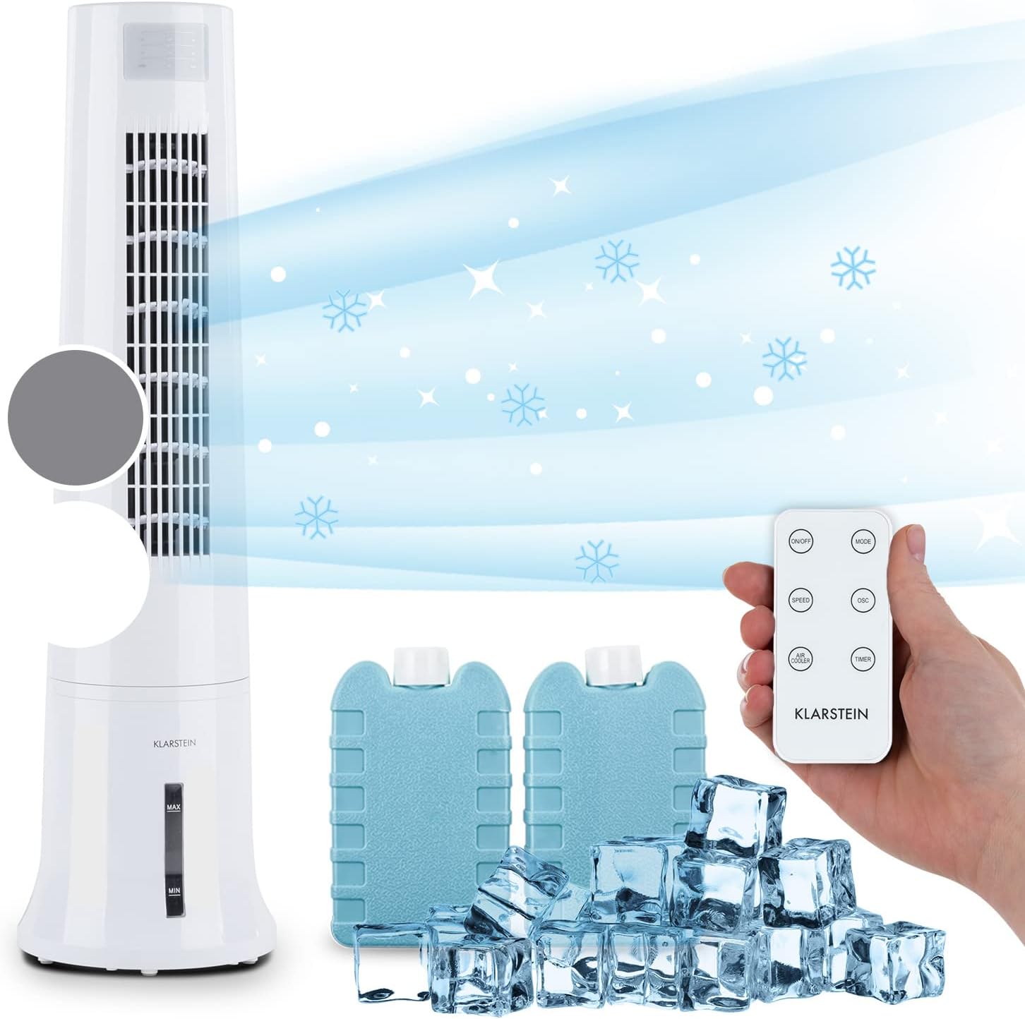 Klarstein 4 in 1 Air Cooler, Portable Air Conditioner, Humidifier, Fan, Ionizer, Mobile Air Conditioner, No Evacuation, Ice Pack, 2.5L Tank, 40W, Powerful Air Flow 530m³/h