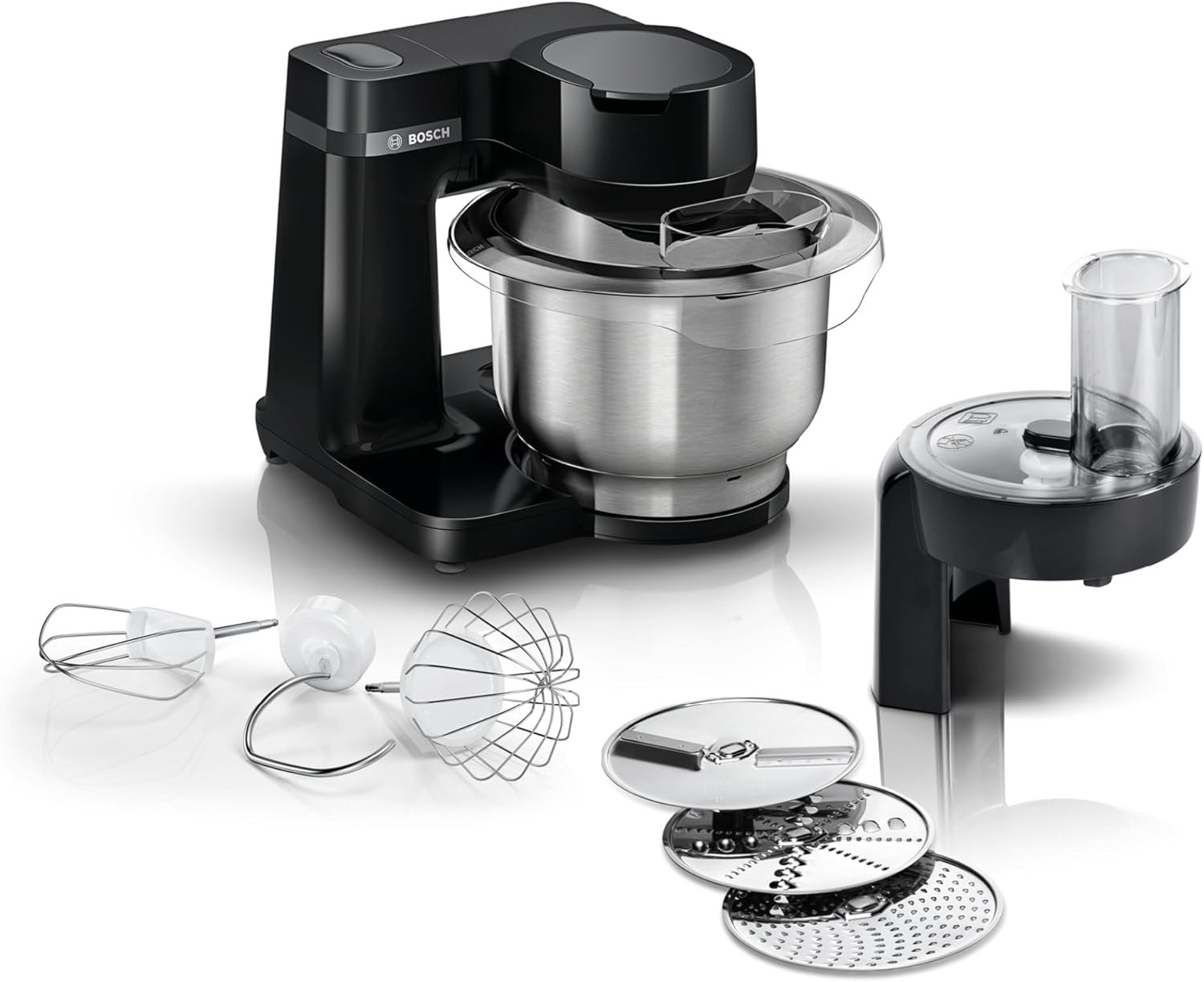 Bosch MUMS2EB01 MUM Series 2 Food Processor, 700 W, 3.8 L Stainless Steel Bowl, Chopper and 3 Slices, Stainless Steel Pastry Kit, Black