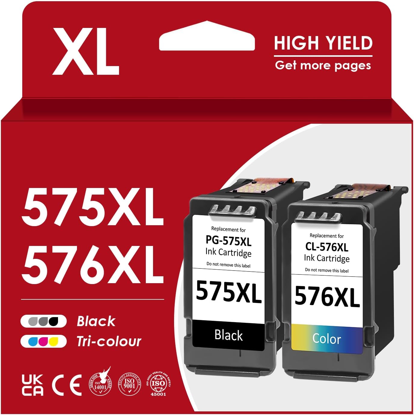 575 576 XL Printer Cartridges, PG 575XL CL 576XL Black Replacement for Original Canon Cartridges 575 576XL Multipack for Canon Pixma TR4755i TS3550i TS3551i TS3750i TR4750i TR4751i (575 576XL)