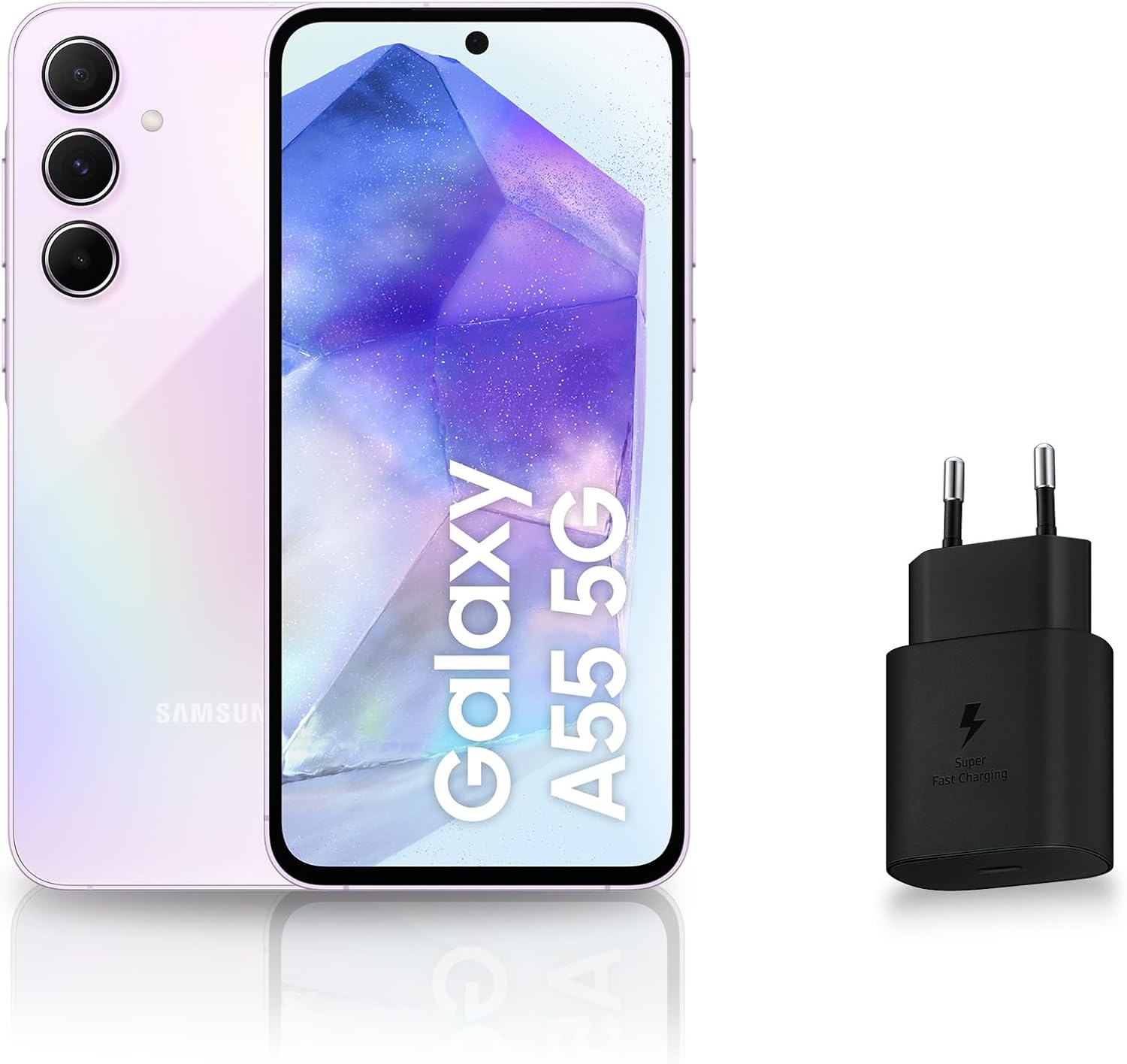 Samsung Galaxy A55 5G, Android Smartphone, 128GB, 25W Fast Mains Charger Included [Amazon Exclusive], Unlocked Smartphone, Lilac, FR Version