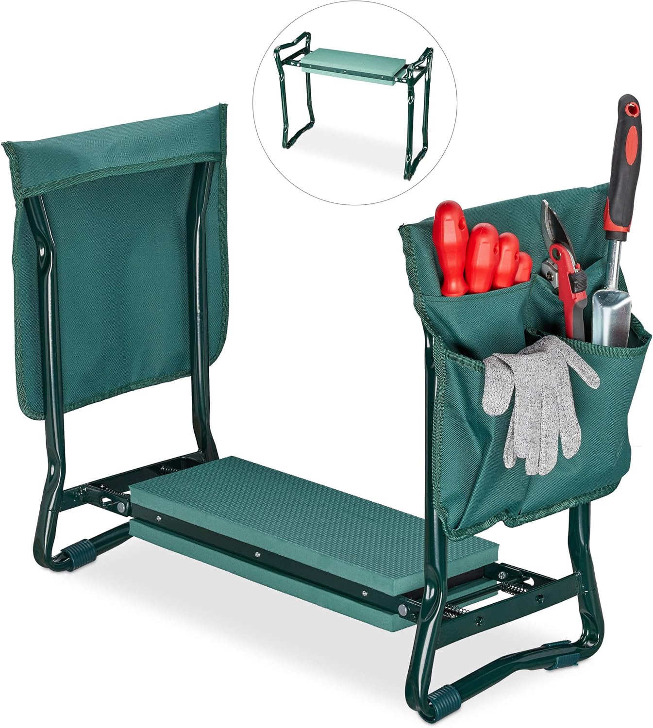 Relaxdays Kneeling Pad, Soft Cushion, 2 Bags, Foldable, Knee, Garden Work, Up to 150 kg, HlP 50 x 60 x 27.5 cm Green