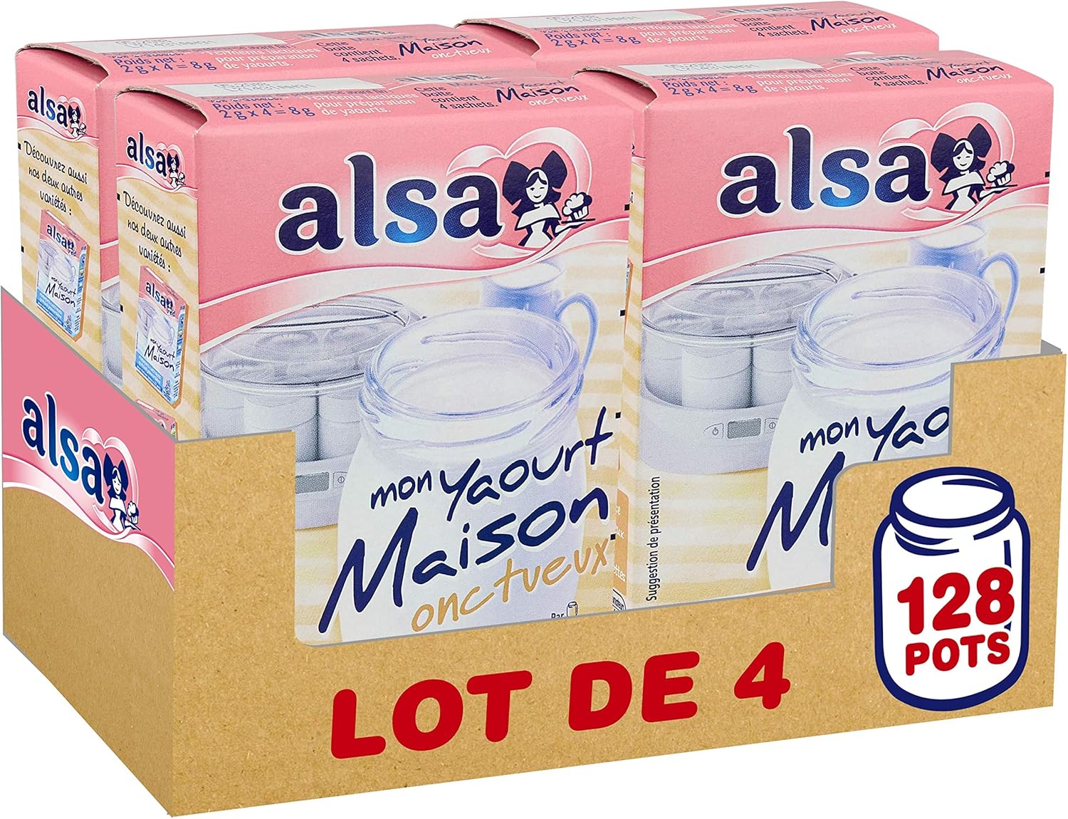 Alsa Preparation My Creamy Homemade Yogurt 128 Pots (Pack of 4 x 32 Jars)