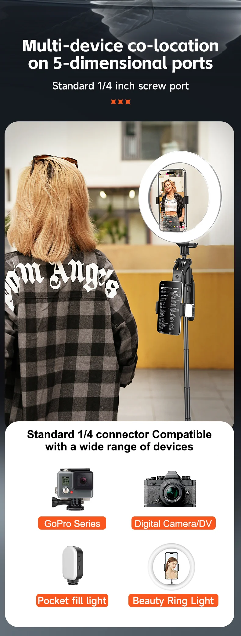 A101 1.8m Auto Face Tracking Tripod Selfie Stick, No App with Remote and Gesture Control, Fill Light 2