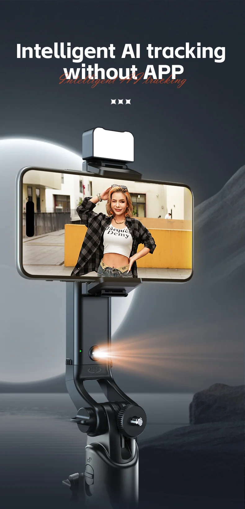 A101 1.8m Auto Face Tracking Tripod Selfie Stick, No App with Remote and Gesture Control, Fill Light 3