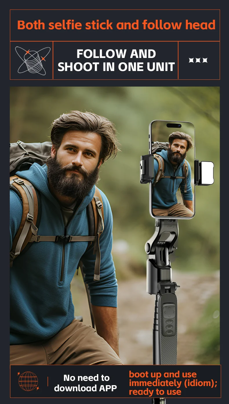 A101 1.8m Auto Face Tracking Tripod Selfie Stick, No App with Remote and Gesture Control, Fill Light 6