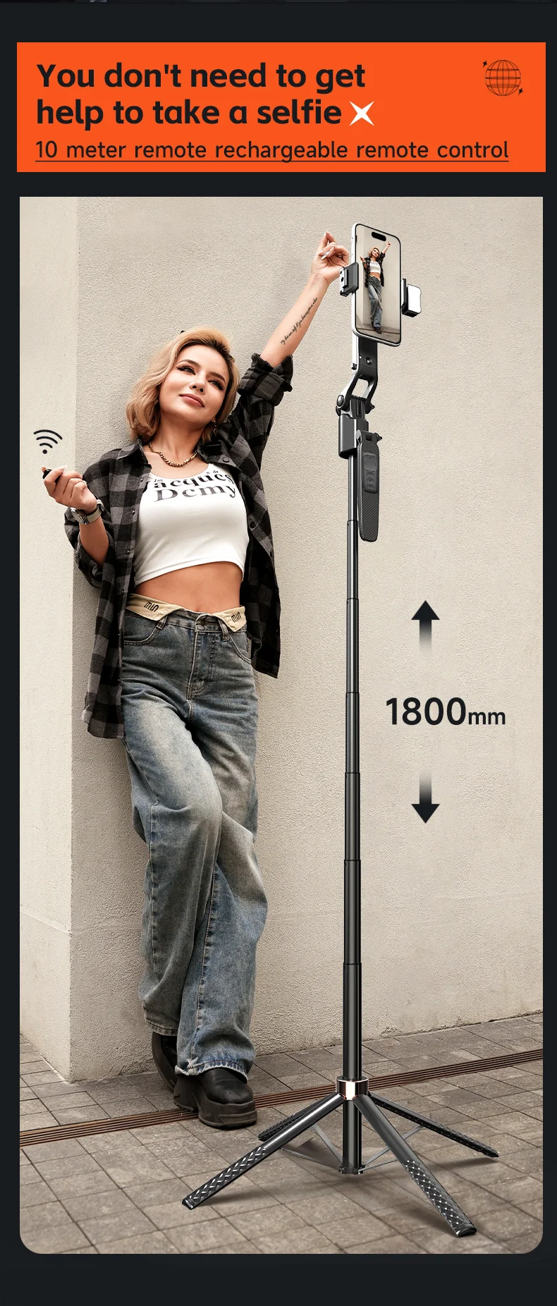A101 1.8m Auto Face Tracking Tripod Selfie Stick, No App with Remote and Gesture Control, Fill Light 10