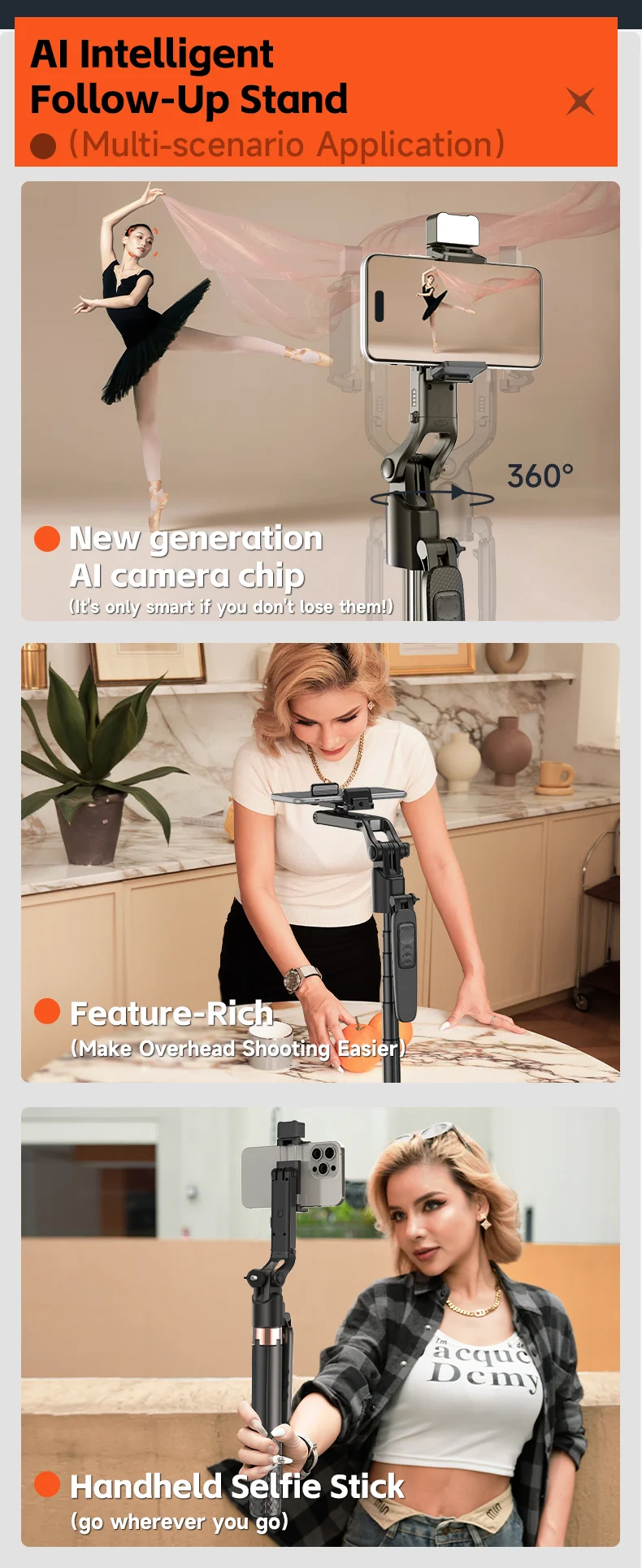 A101 1.8m Auto Face Tracking Tripod Selfie Stick, No App with Remote and Gesture Control, Fill Light 13