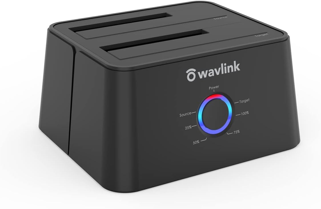 WAVLINK USB 3.0 to SATA Dual Bay Docking Station for 2.5" and 3.5" SATA and SSD Hard Drive, Optimized UASP and Supports Offline Cloning Function