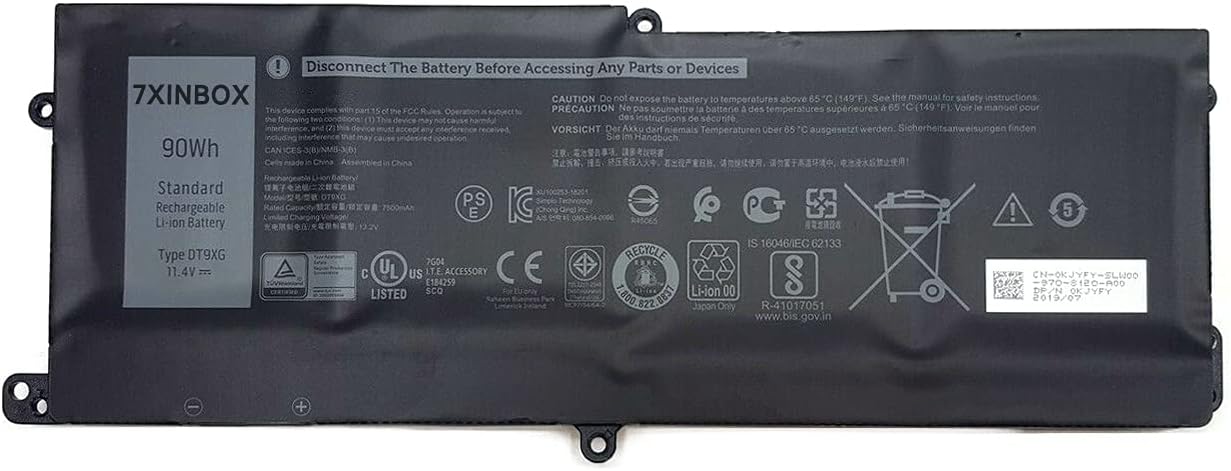 11.4V 90Wh 7500mAh DT9XG 07PWKV 0KJYFY Replacement Battery for Alienware Area-51m R1 R2,D1968W D1968B D1969PW D1733B D1746W D1735DB D1733PB D1766 W D1748DW D1746B D1766B D1741DB Series