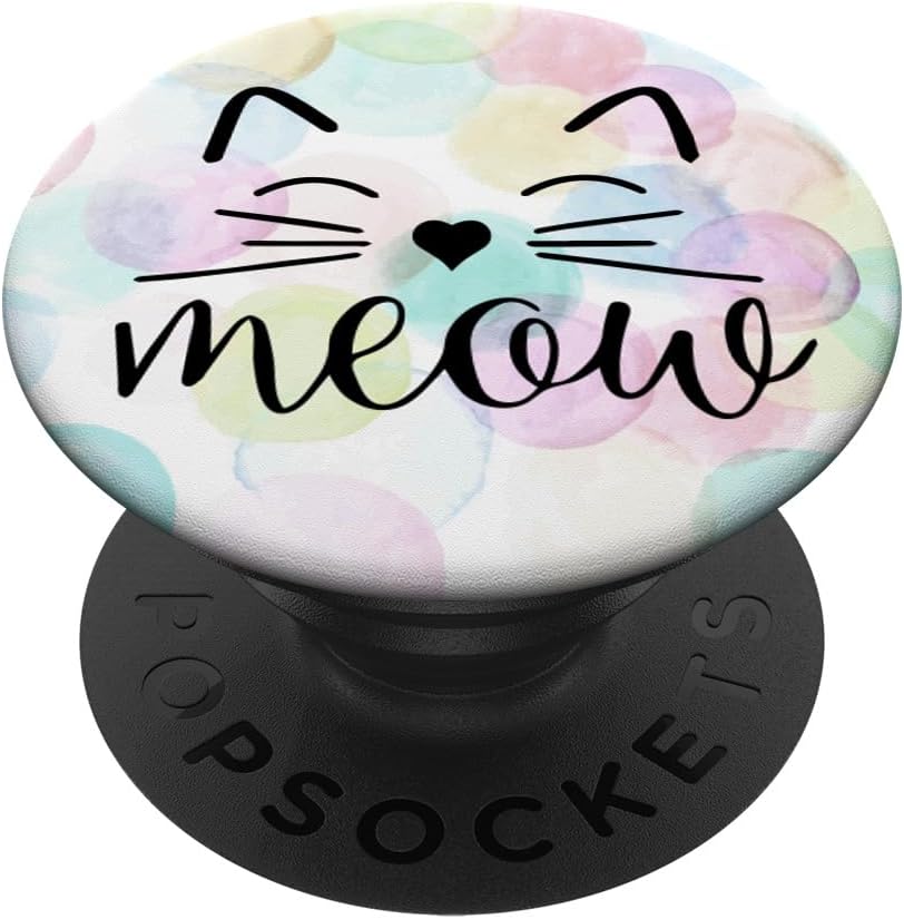 PopSockets Meow Cat Face Cute Cat Face Gift for Cat Lovers PopSockets PopGrip Stand and Grip for Smartphone/Tablet with Interchangeable Top
