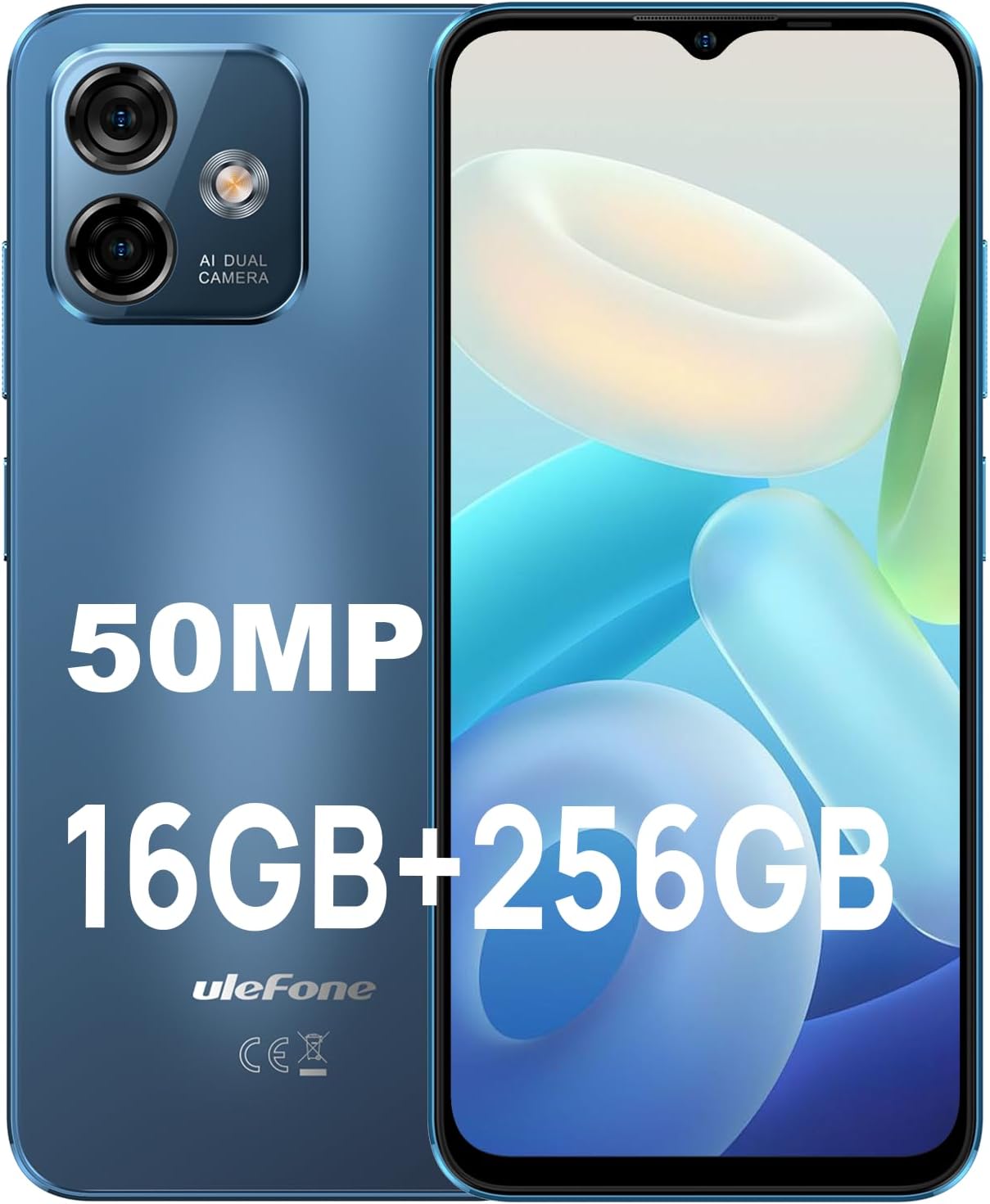 Ulefone Note 16 Pro Mobile Phone 16GB+256GB/TF-256GB, 50MP Camera, 6.52" HD+ Screen, Octa-Core, Android 13 Smartphone Cheap Dual SIM 4G, Face ID/Fingerprint/GPS/OTG/2 Years Warranty-Blue