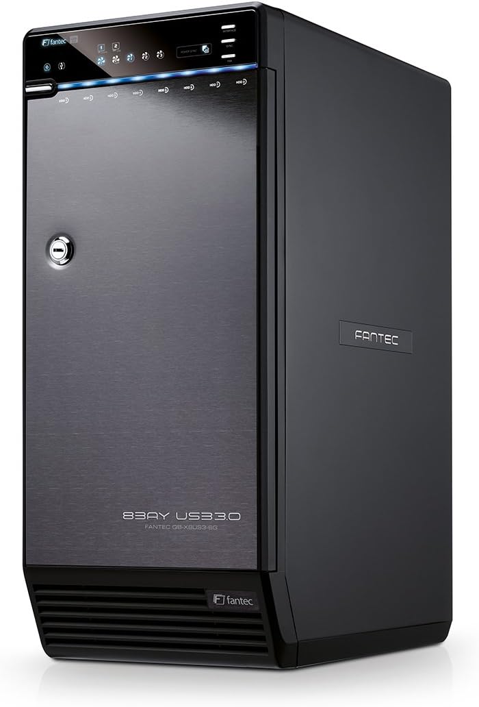 FANTEC QB-X8US3-6G Enclosure for 8 External Hard Drives (Mounting 8 x 3.5 Inch SATA I/II/III HDDs), SuperSpeed USB 3.0 and eSATA Port, Supports 6G Speed, 2 Internal 80 mm Fans) Black Aluminium Case