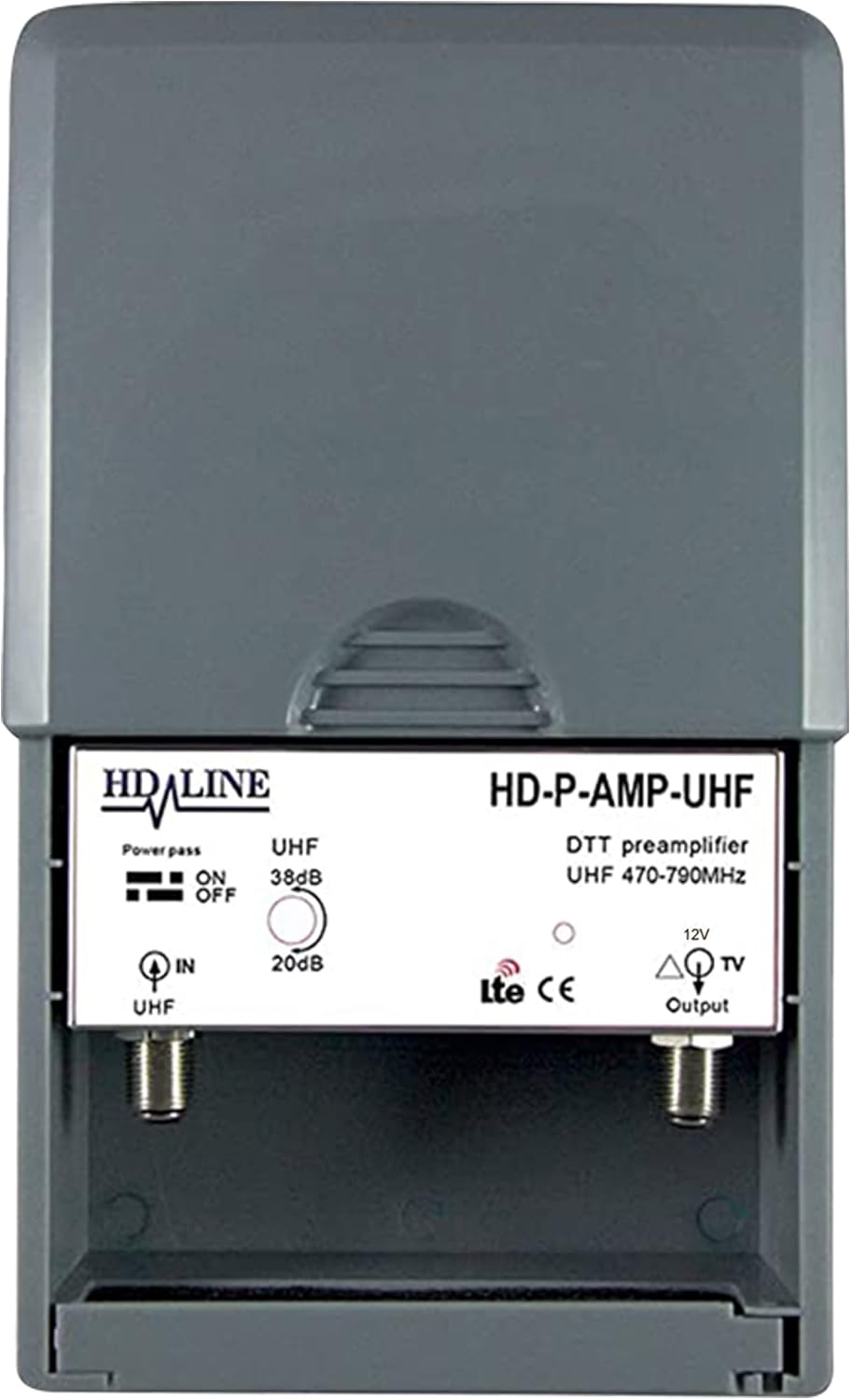 HD-Line HD-P-AMP-UHF Terrestrial TNT Gain 38 dB Mast Preamplifier Grey