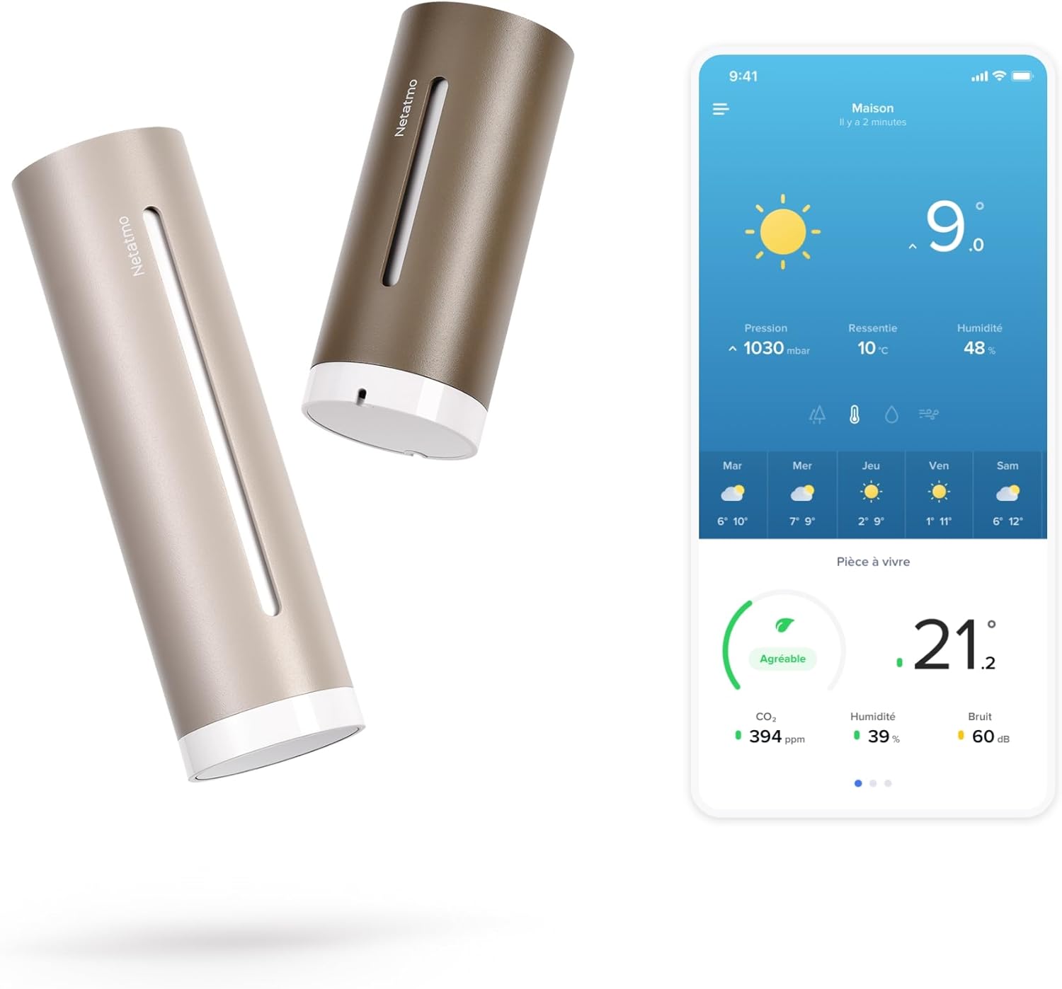 Netatmo Original 2nd Generation Weather Station | Indoor & Outdoor | Temperature, Humidity, Air Quality, UV, Pollens, Weather Forecast | Compatible with Apple, Alexa, Google - Sand - NWS-S-EC