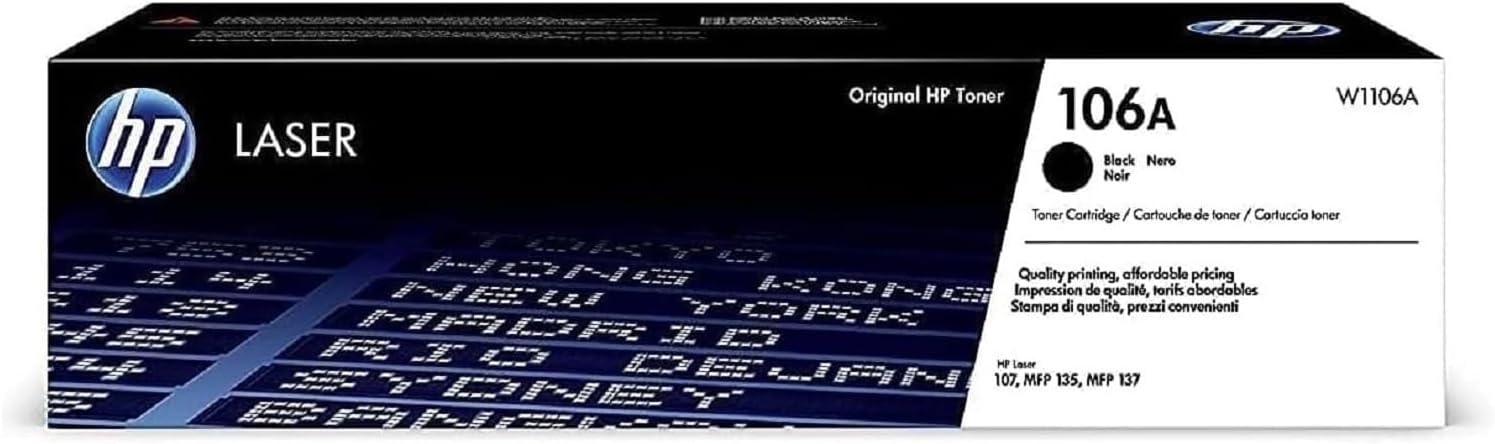 HP 106A W1106A Original Toner Cartridge 1000 Pages Compatible with Laser Printers 107, MFP135 and MFP137, Black