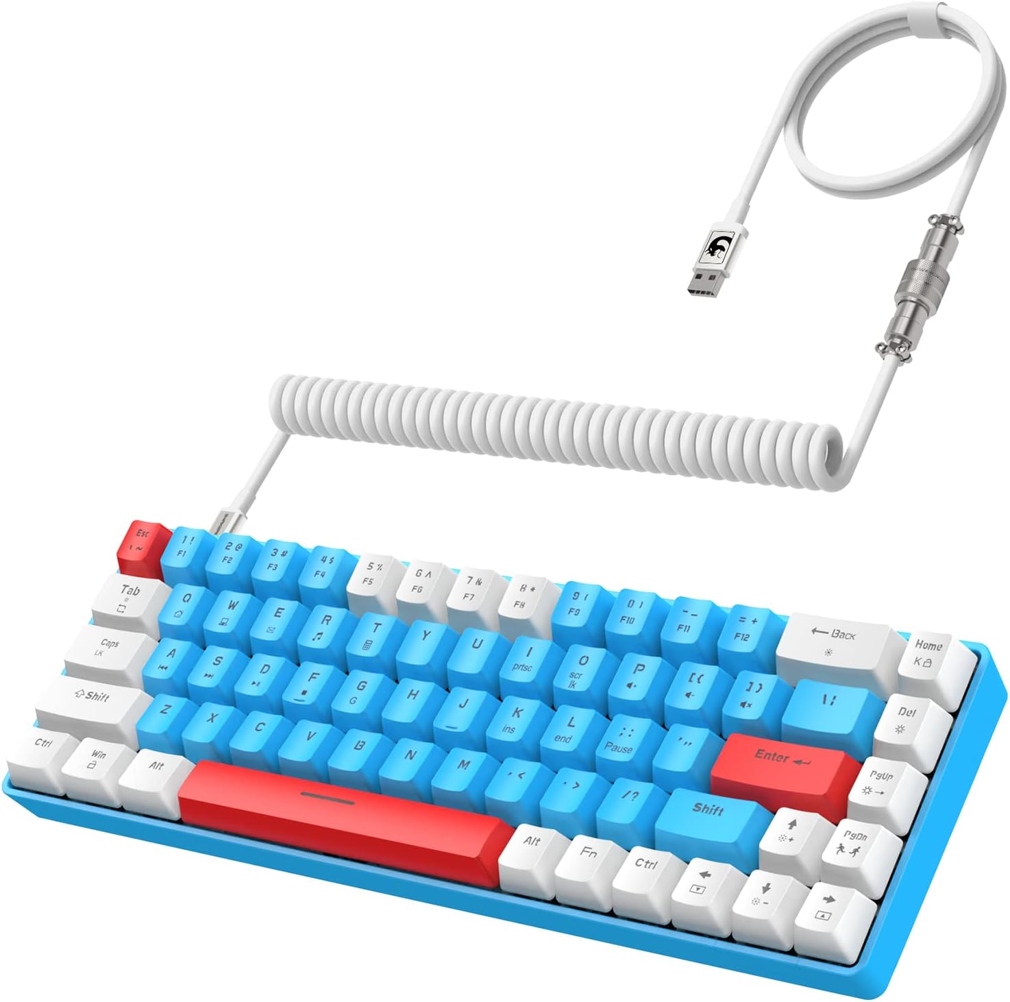 YINDIAO T8 60% Mini Gaming Keyboard, 68 Keys with 18 Chroma RGB Backlit, Blue Switch, USB C Coiled Keyboard Cable, for PC, Laptop, Mac, PS4, XBOX-Blue