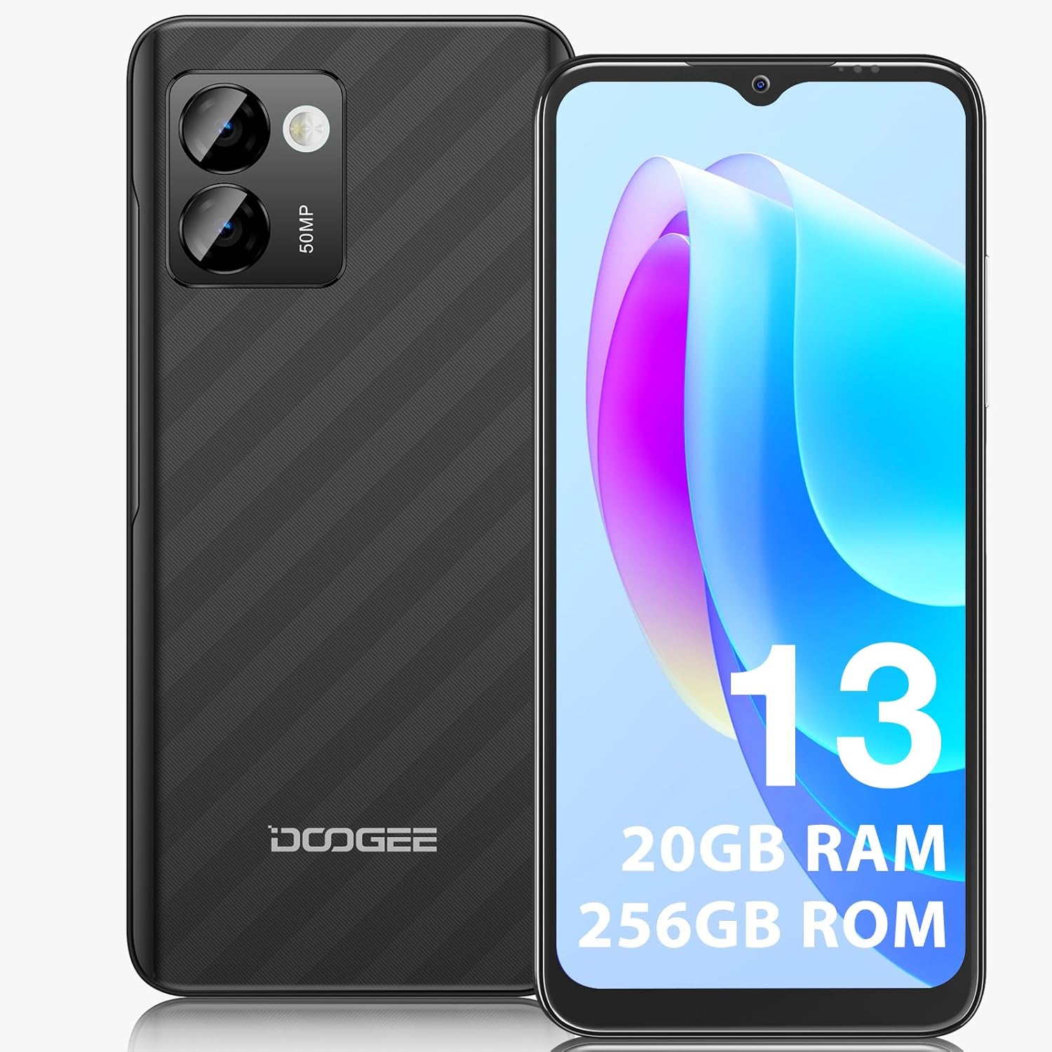 DOOGEE N50 Pro Portable Telephone, 20GB RAM+256GB ROM/TF 1TB, 50MP AI Camera, Android 13, 6.52 inch HD+, 4200mAh 18W Battery, Widevine L1 Smartphone Cheap, 4G OTG/GPS/Face ID