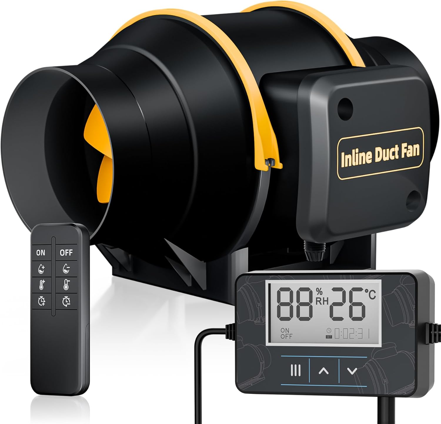 Intelligent 100mm Air Extractor with Remote Control, Timer, Temperature and Humidity Regulator, Double Bearing, 367m³/h for Grow Tents, Hydroponics, Garage, 3D Printers