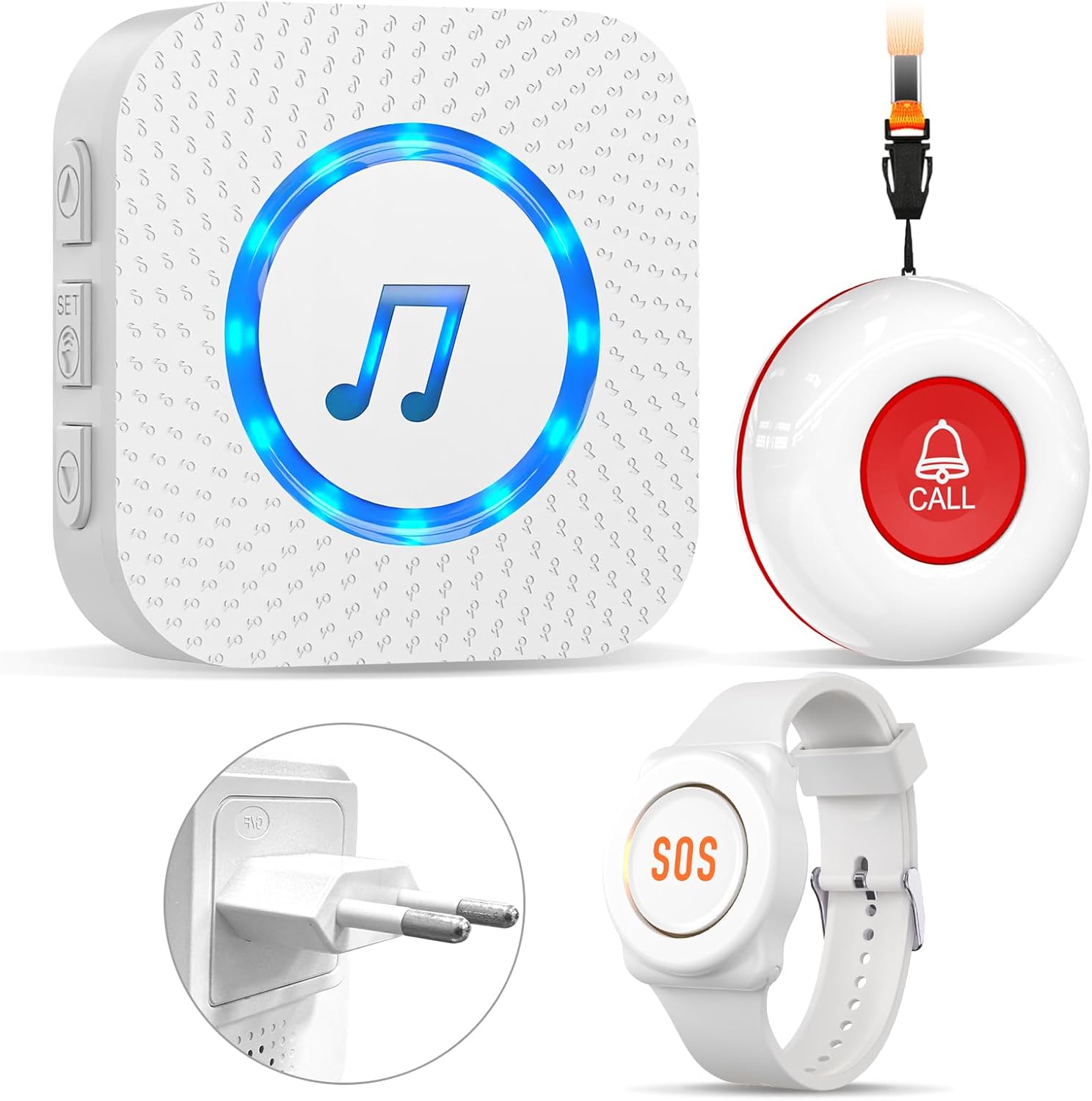 ChunHee Bracelet & Button Alarm Seniors with Fall Detector - Emergency Call Wireless 500m Waterproof (Disabled/Mobility)