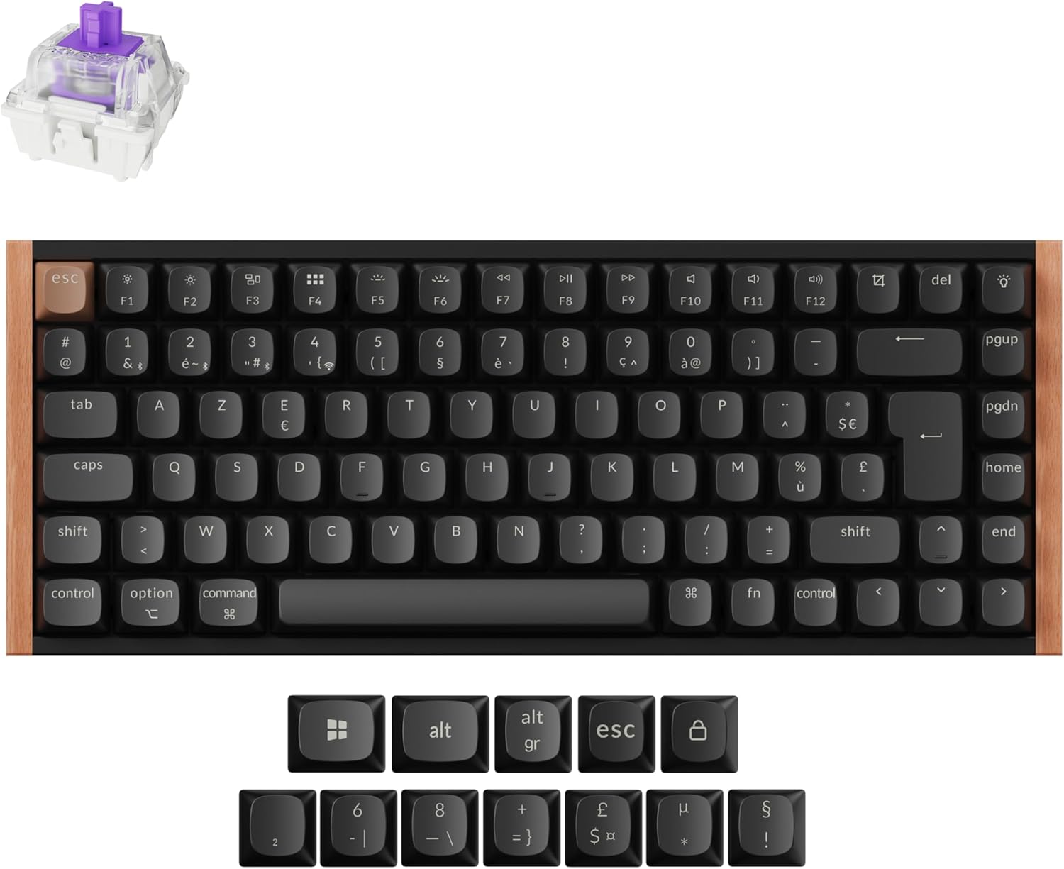Keychron K2 HE FR Layout QMK Custom Wireless Mechanical Keyboard, 2.4GHz/Bluetooth/Cable, Hot Swap RGB Backlit Magnetic Switches for Mac/Windows, Wood Frame - Black