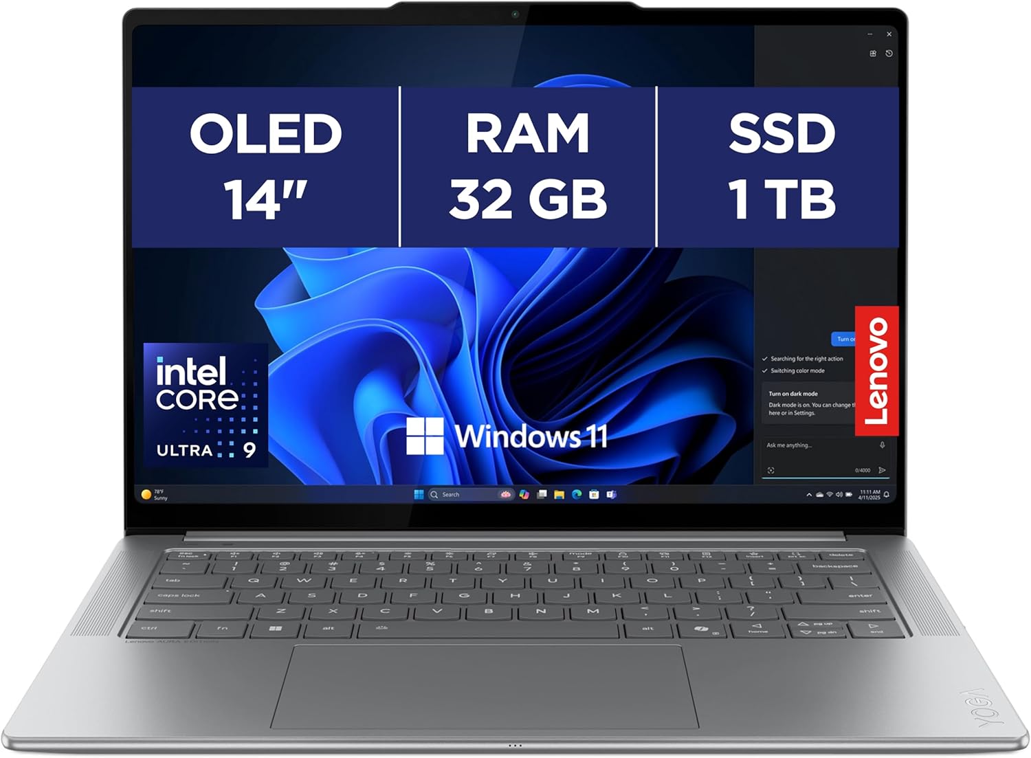 Lenovo Yoga Pro 7 14IAH10 – 14 Inch Ultrathin Laptop 3K OLED 120Hz Touch (Intel Arrow Ultra 9H, 32GB RAM, 1TB SSD, Intel Arc Graphics, Windows 11H) AZERTY Backlit Keyboard – Grey