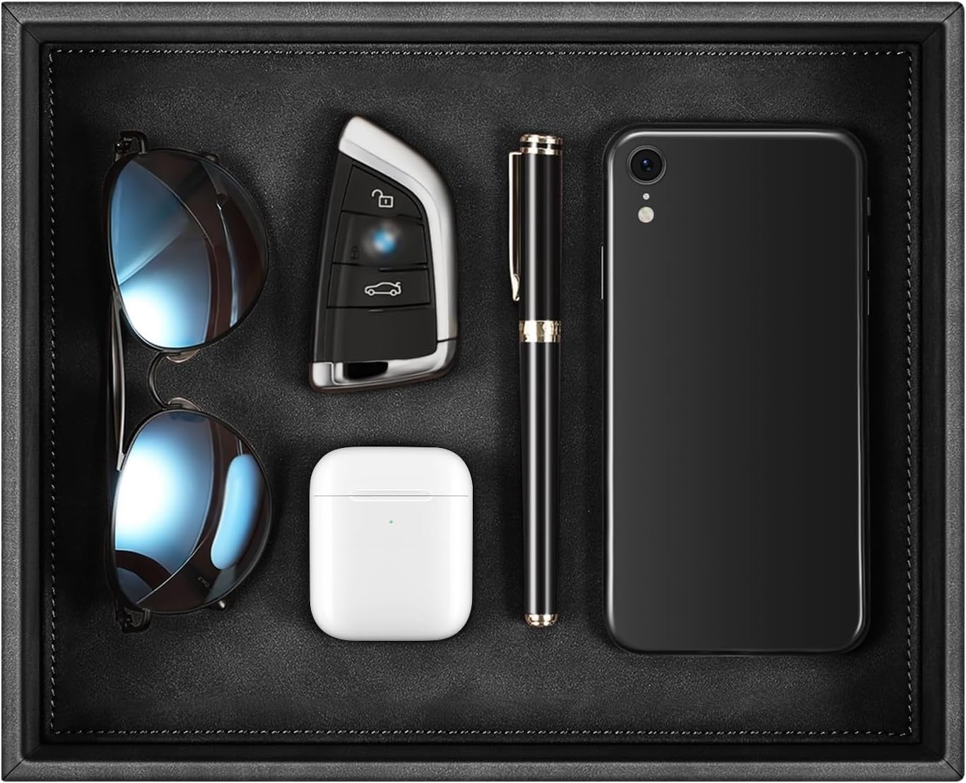 SITHON Tray Organizer for Keys, Storage Tray for Coin, Key, Wallet and Accessory, Storage Box for Mobile Phone, Remote Control, Jewellery, (Black)