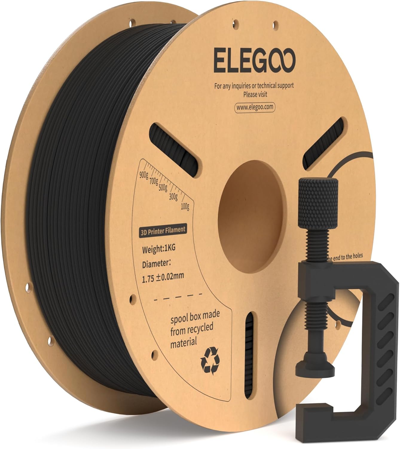 ELEGOO PLA Filament Reinforced Carbon Fiber 1.75mm Black 1kg PLA-CF Solid Dimensional Accuracy +/- 0.03mm, 1kg (2.2lbs) Carton Spool for Most FDM 3D Printers