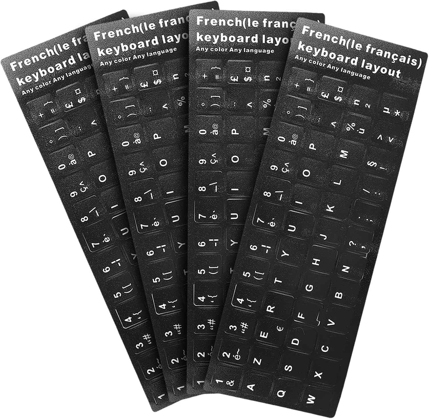 French Keyboard Stickers, Replacement French Keyboard Letters Stickers Black Background with White Letters for Desktop PC Laptop (4PCS)