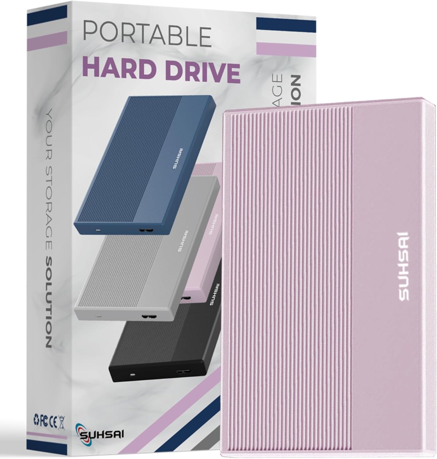 SUHSAI External Hard Drive 1TB HDD Data Backup - 2.5" Memory Expansion Portable USB 3.0 Hard Drive Compatible with Mac, Desktop, PC, PS4, PS5, Game Console (Pink)