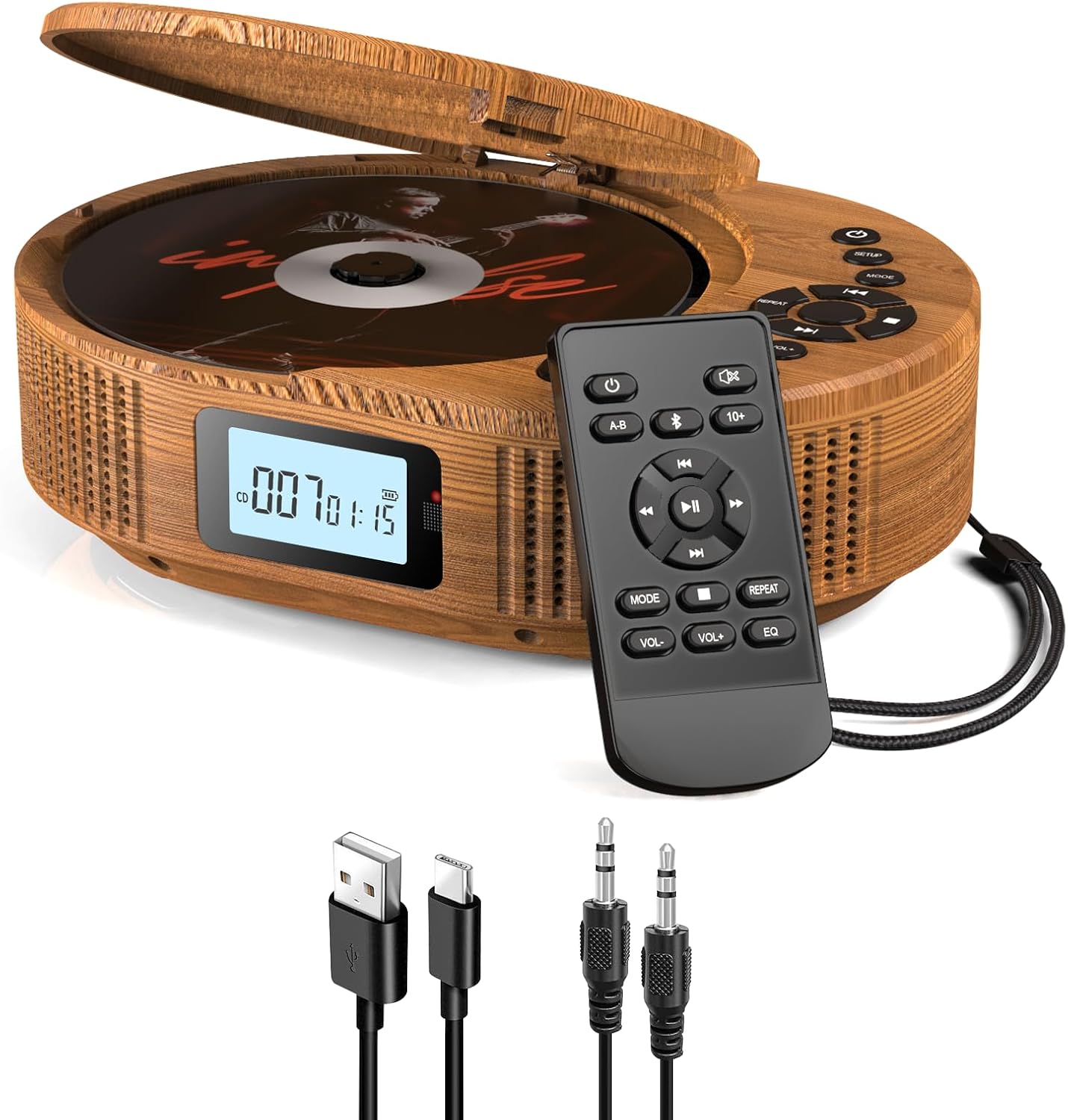 Upgraded Boombox CD Player and Bluetooth Speaker 2in1, Rechargeable Portable CD Player for Car/Home with Remote Control, FM Radio, Support AUX/USB, Headphone Jack