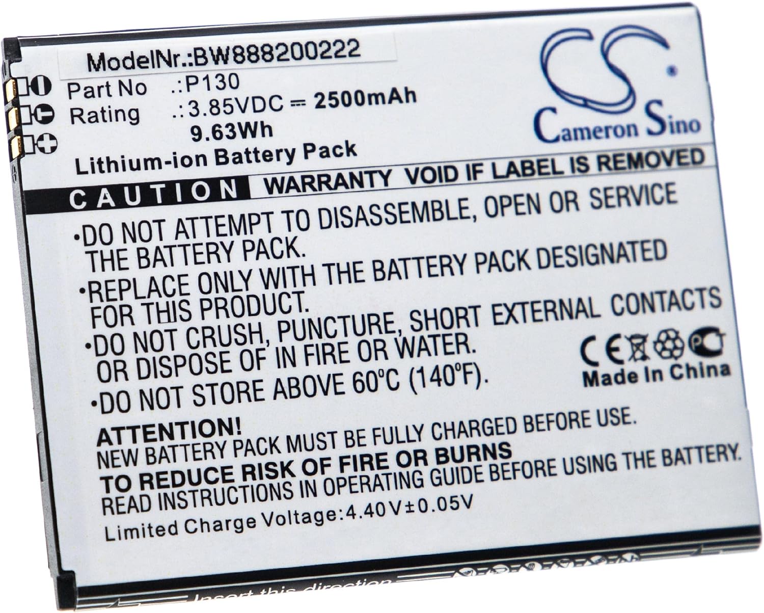 vhbw Battery Compatible with Wiko P130, View Go Smartphone (2500mAh, 3.85V, Li-Ion)