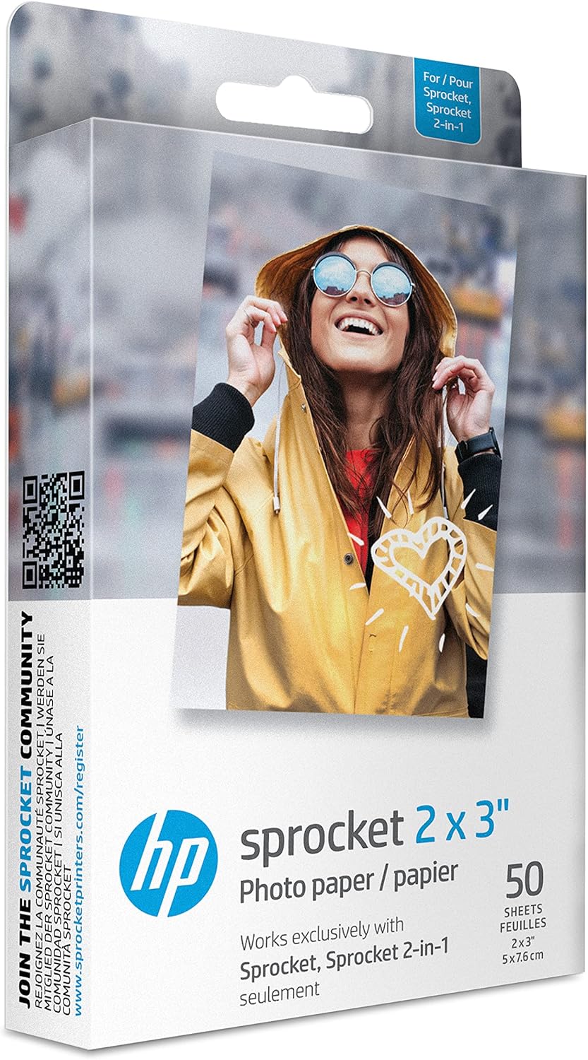 HP 2x3 Premium Zink Photo Paper (50 Sheets) Compatible with Sprocket Portable Photo Printer