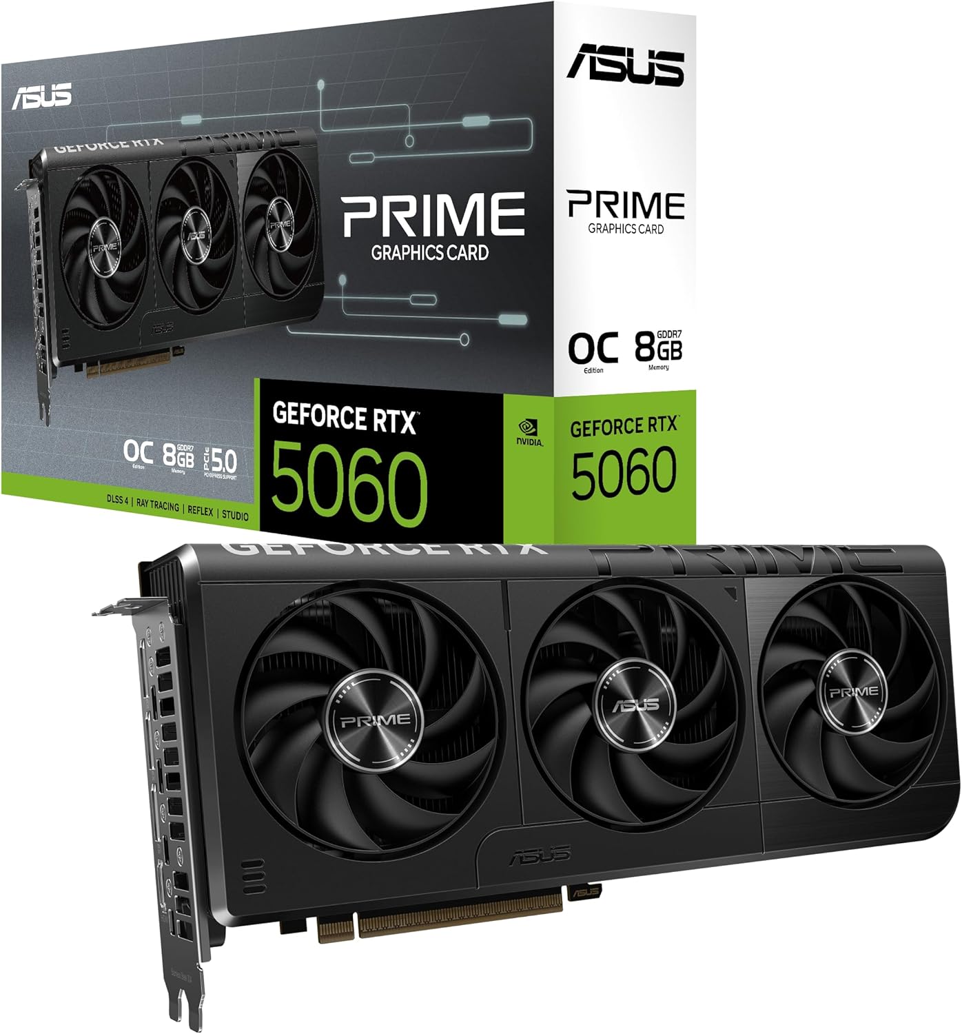 ASUS Prime RTX5060 OC, PCIe5, 8GB DDR7, HDMI, 3 DP, 2595MHz Clock, Overclocked, Compact SFF-Ready