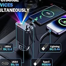 Chargeur rapide 4 en 1 pour voiture avec étoiles étoilées