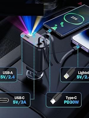 Chargeur rapide 4 en 1 pour voiture avec étoiles étoilées