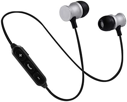 Metal Bluetooth Earphones for Huawei P30 Wireless Smartphone Remote Control Hands-Free In-Ear Universal (Silver)