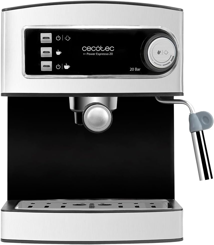 Cecotec Coffee Maker Espresso Power Espresso Maker 20 Bar 850W Adjustable Frother for Milk and Infusions, Double Arm for 1 or 2 Coffees. 1.5L Tank, Cup Warmer, Built-in Safety