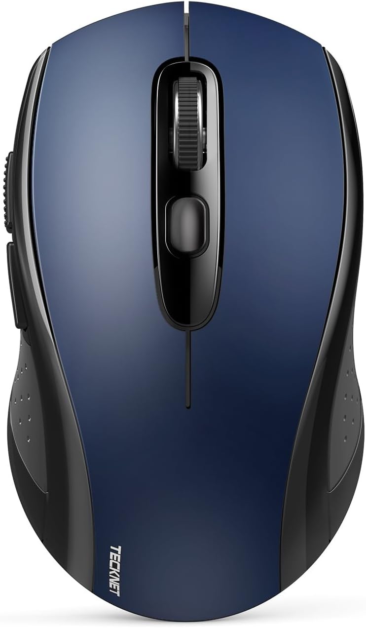 TECKNET Wireless Bluetooth Mouse 3 Modes (BT5.0/3.0+2.4G) Ergonomic Mouse with Nano USB Receiver, 4000 DPI Adjustable Optical Wireless Mouse for Computer, Laptop, Mac, PC, Windows, Blue