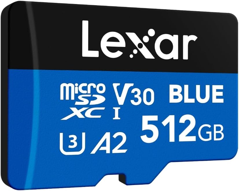 Lexar Blue 512GB Micro SD Card, Up to 160MB/s Reading, MicroSDXC UHS-I, C10, U3, V30, A2, Full HD and 4K Video, High Speed Memory Card for Smartphones/Tablets/Action Cameras