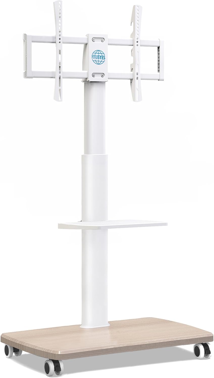 FITUEYES TV Stand with Wheels with 20 mm Wooden Stand for 32 to 70 Inch TVs, 60° Swivel TV Stand and 6 Height Adjustments up to 40 kg, Max VESA 600 x 400 mm