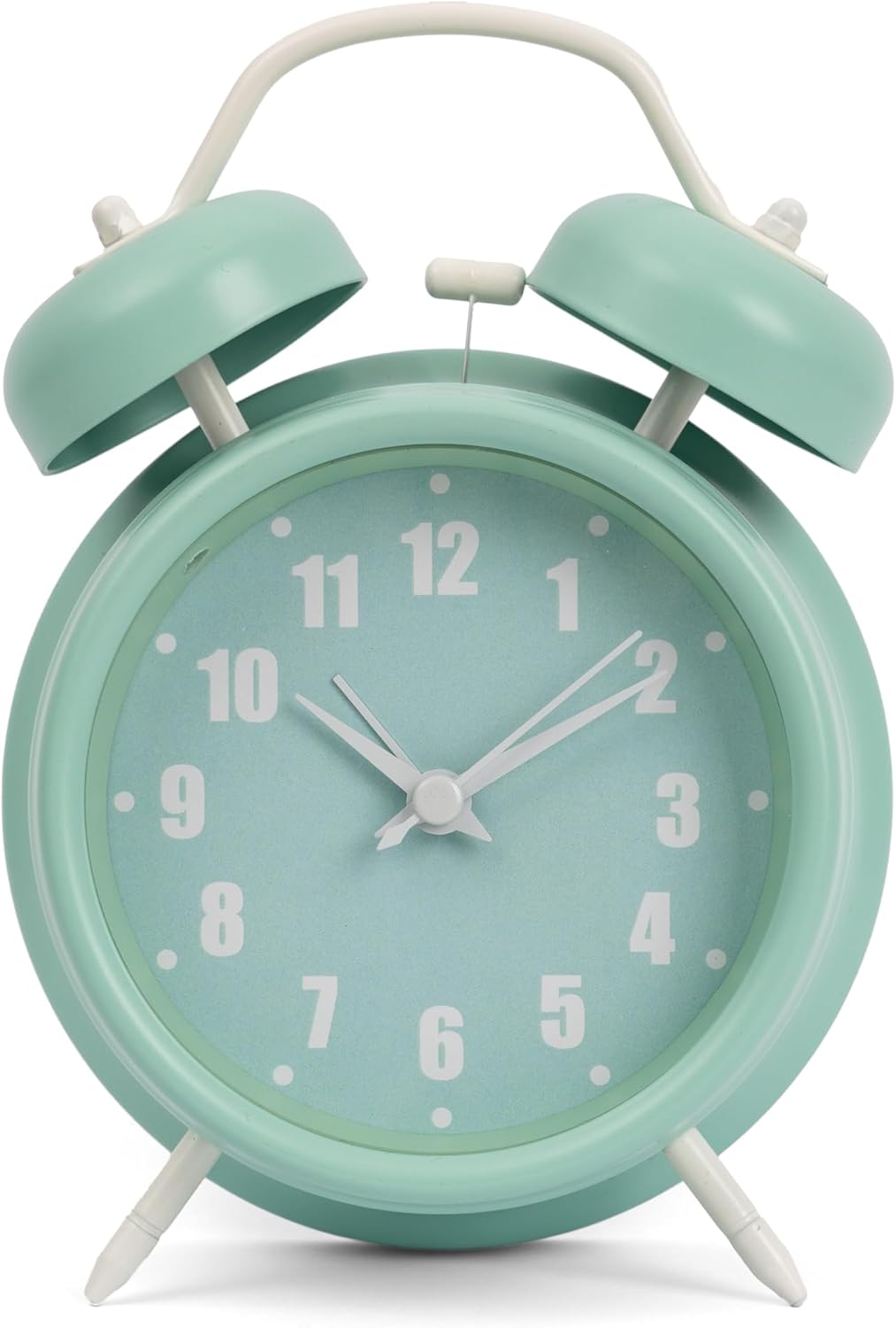 Silent Analog Alarm Clock, Double Bell Alarm Clock, Green, with Night Light, No Ticking, Loud Alarm 11.8cm x 16cm