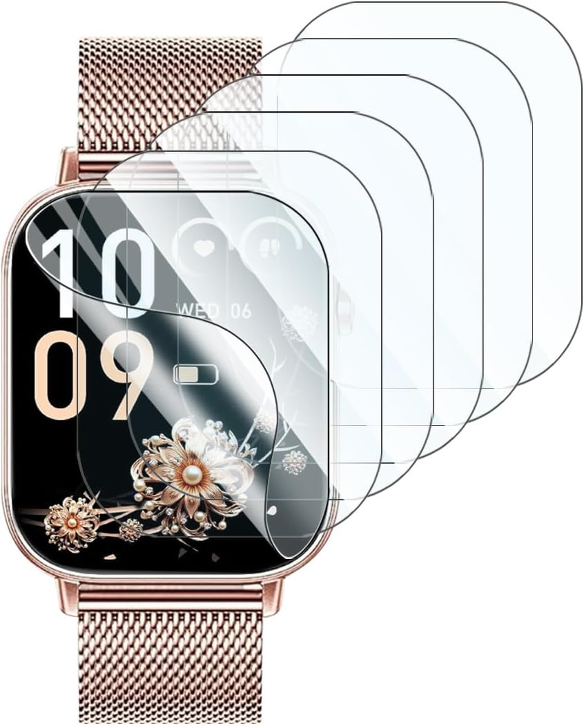 6 x 100% transparent anti-scratch screen protection films compatible with Iaret Women's Smartwatch 1.83 inches