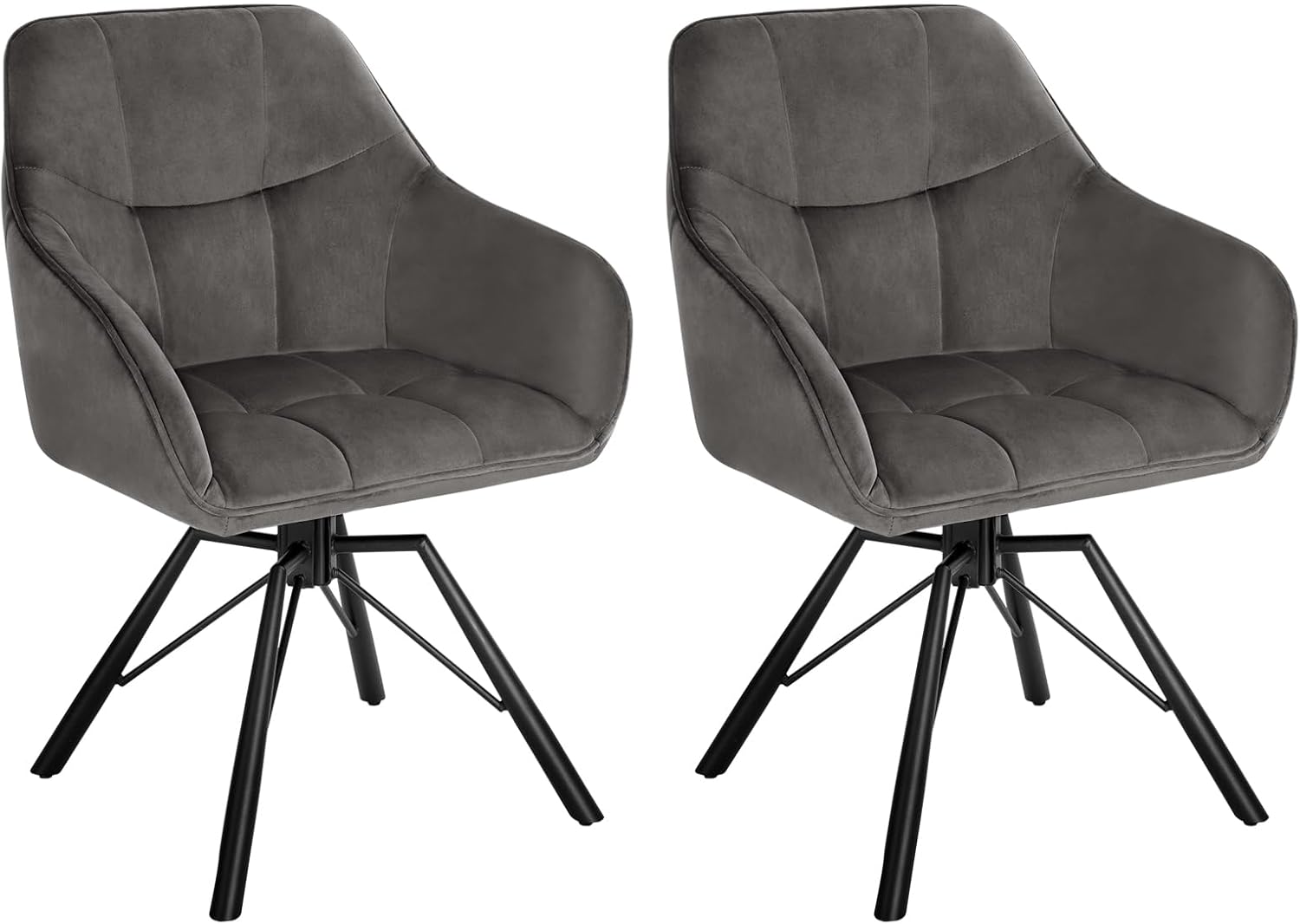 WOLTU Set of 2 Scandinavian Velvet Dining Chair, 360° Swivel Chair, Upholstered Seat, Metal Legs, Dark Grey