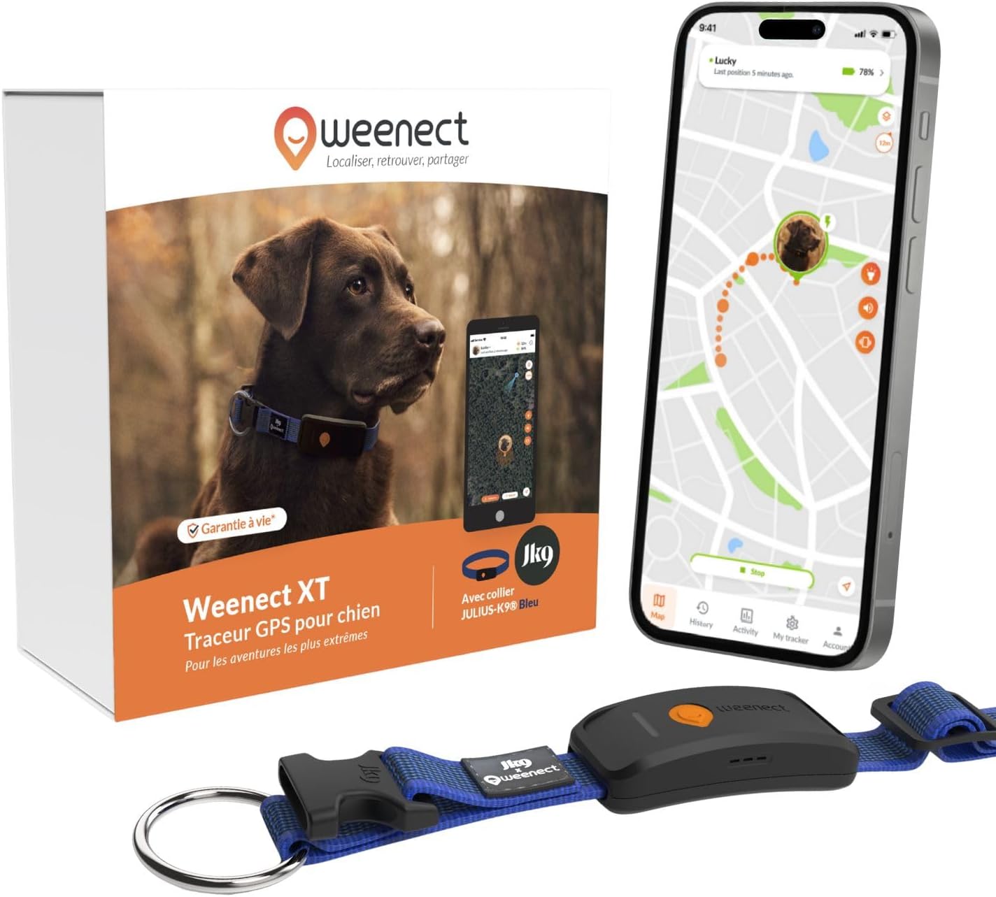 Weenect XT Dog GPS Collar | XL Antenna | Waterproof | Ultra-Resistant Integrated Collar Julius-K9 | Lifetime Warranty | Subscription Required (Blue)
